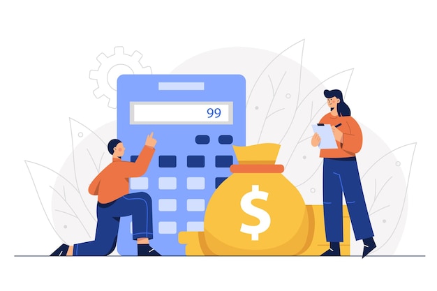 man and woman with a calculator