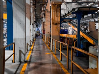 Industrial factory interior with a conveyor